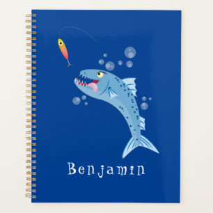 Barracuda fish hungry fishing cartoon illustration planner