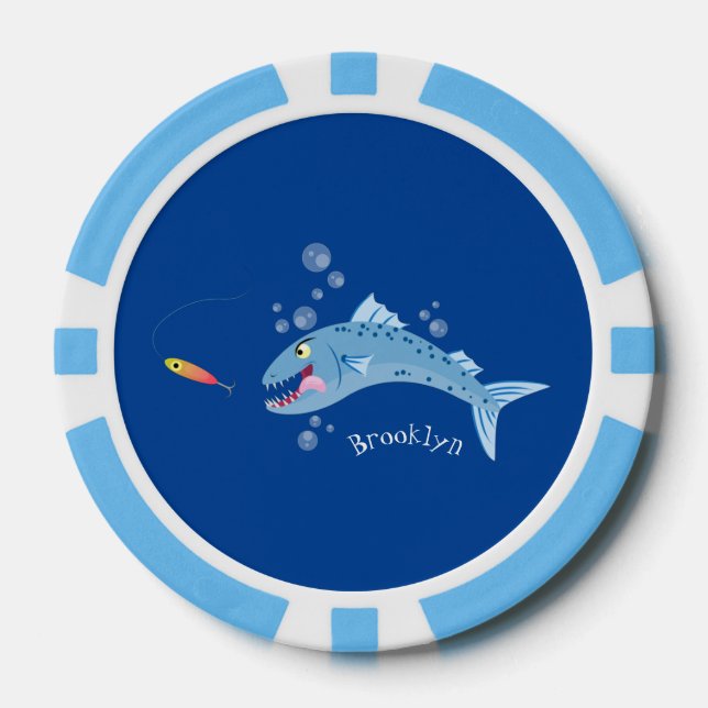 Barracuda fish hungry fishing cartoon illustration poker chips (Front)