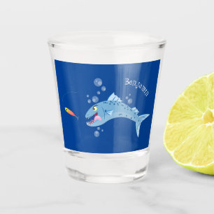 Barracuda fish hungry fishing cartoon illustration shot glass