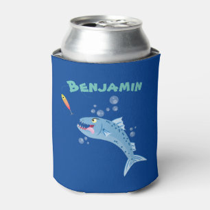 Barracuda hungry fishing cartoon illustration can cooler