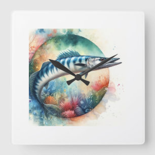 Barracuda in Vibrant Waters 130624AREF119 - Waterc Square Wall Clock