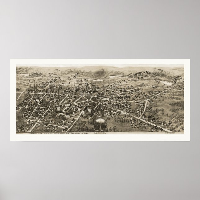 Barre, MA Panoramic Map - 1870s Poster (Front)
