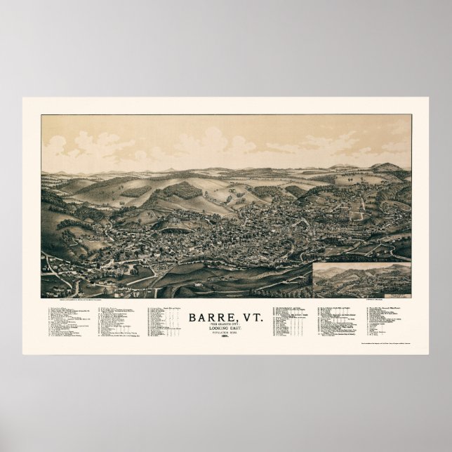Barre, VT Panoramic Map - 1891 Poster (Front)