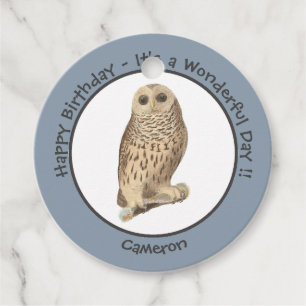 Barred Owl - Birthday or Other Party Themed Event Favour Tags