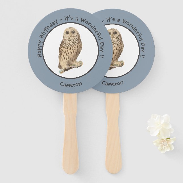 Barred Owl - Birthday or Other Party Themed Event Hand Fan (Front and Back)