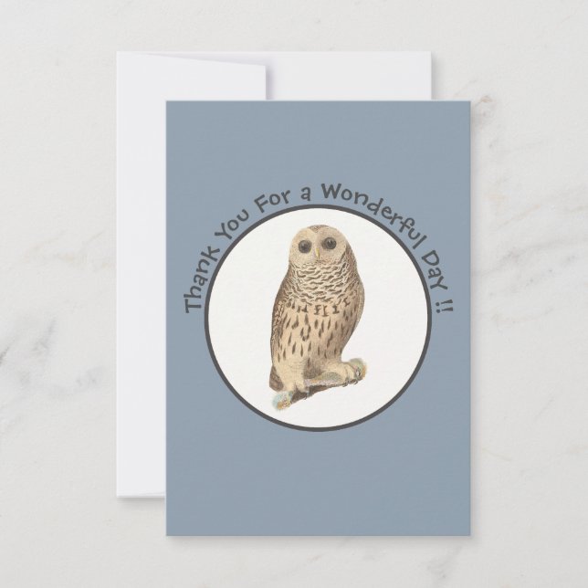 Barred Owl - Birthday or Other Party Themed Event Thank You Card (Front)