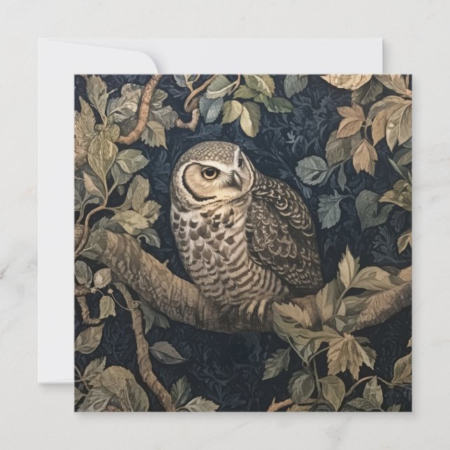 Barred Owl in a Forest William Morris Style Invitation (Front)