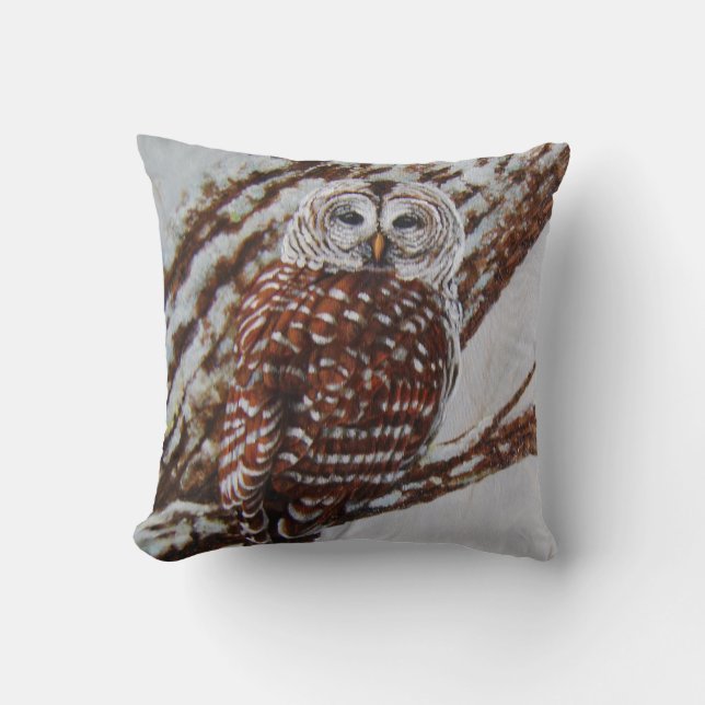 Barred Owl in Snowy Woods Cushion (Front)
