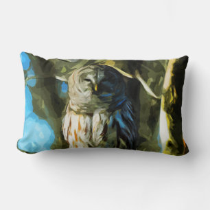 Barred Owl in Tree Abstract Impressionism Lumbar Cushion