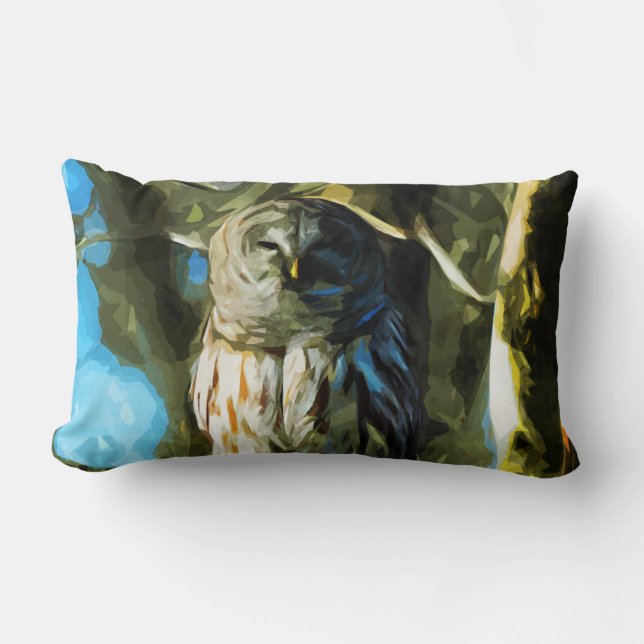Barred Owl in Tree Abstract Impressionism Lumbar Cushion (Front)