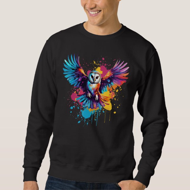 Barred Owl Owls Lover Colourful Splash Art Sweatshirt (Front)
