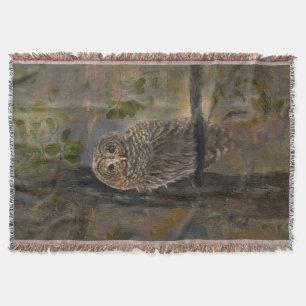 Barred Owl Painting 14 x 28 Throw Blanket