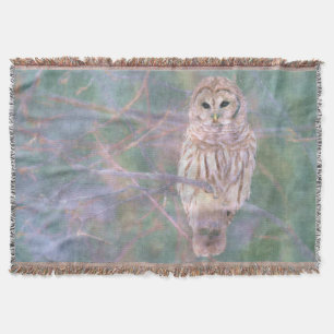 Barred Owl Pastel Digital Oilpainting Throw Blanket