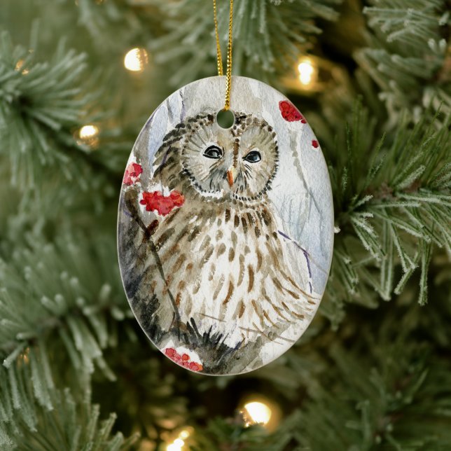 Barred Owl watercolor painting Ceramic Ornament (Tree)