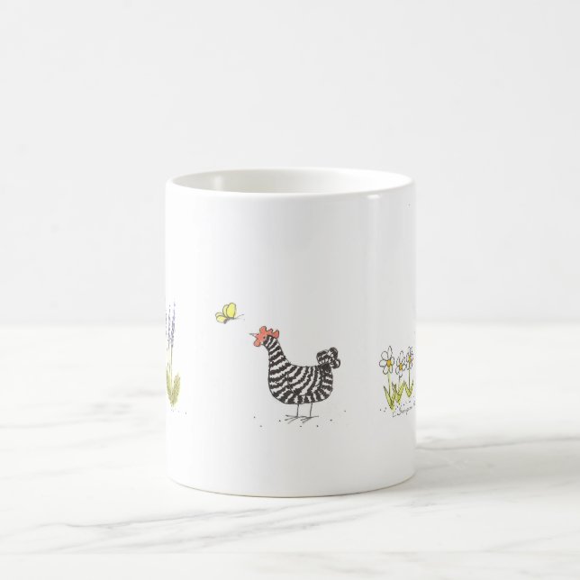 Barred Rock Hen and Butterfly Classic Mug (Center)