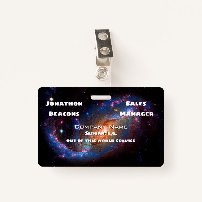Barred Spiral Galaxy, Outer Space Astronomy logo ID Badge (Front with Clip)