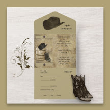 Barrel and Boots All in One Wedding Invitation