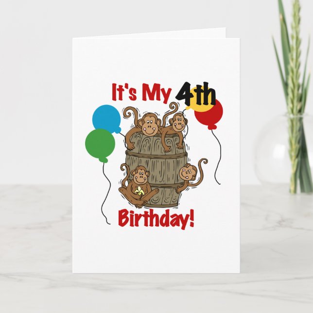 Barrel of Monkeys 4th Birthday Card (Front)