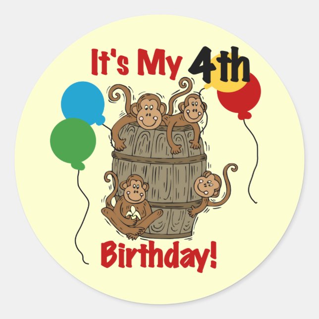 Barrel of Monkeys 4th Birthday Classic Round Sticker (Front)