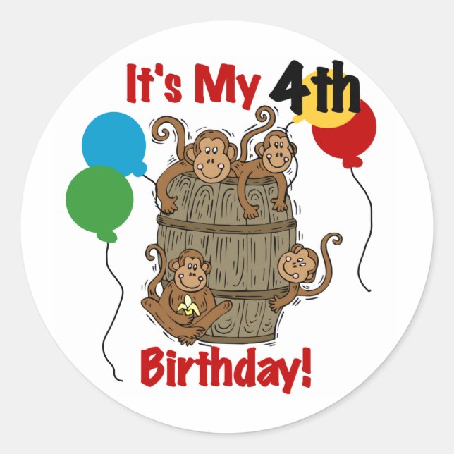 Barrel of Monkeys 4th Birthday Classic Round Sticker (Front)