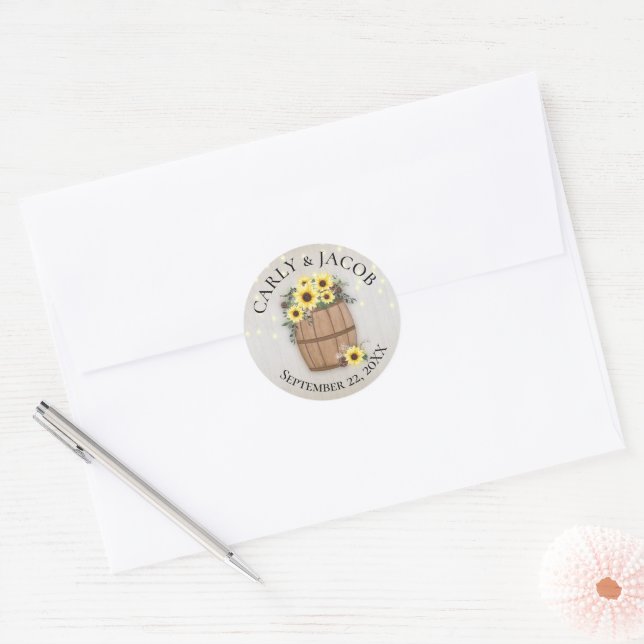 Barrel of Sunflowers Classic Round Sticker (Envelope)
