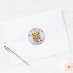Barrel of Sunflowers Purple Classic Round Sticker