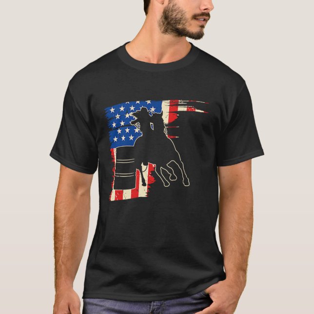 Barrel Racer American Flag Patriotic Rodeo Barrel  T-Shirt (Front)