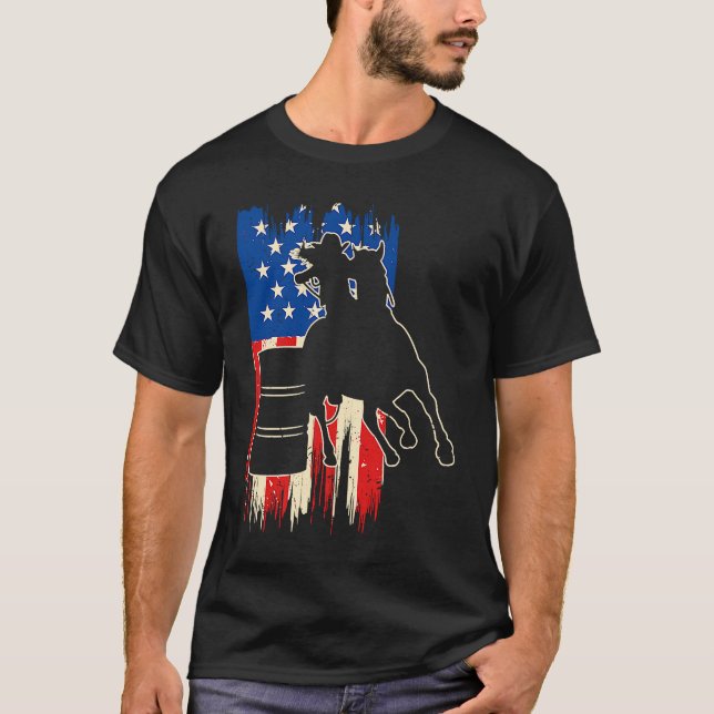 Barrel Racer American Flag Patriotic Rodeo Barrel  T-Shirt (Front)