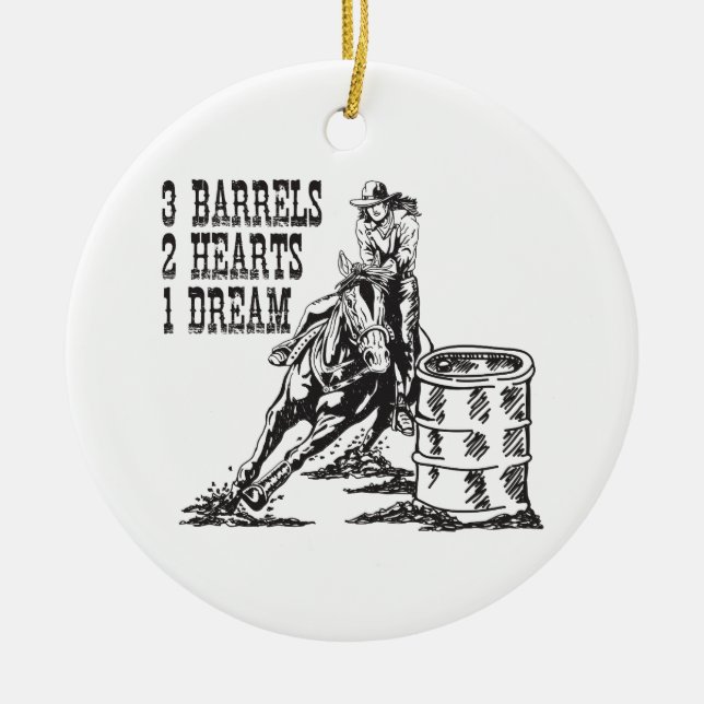Barrel Racing 3 Barrels 2 Hearts 1 Dream Magnet Ceramic Ornament (Front)