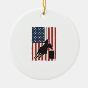 Barrel Racing American Flag Vintage Vector Design_ Ceramic Ornament