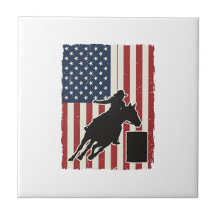 Barrel Racing American Flag Vintage Vector Design_ Ceramic Tile