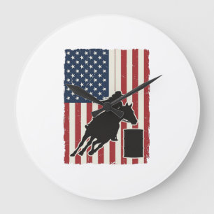 Barrel Racing American Flag Vintage Vector Design_ Large Clock