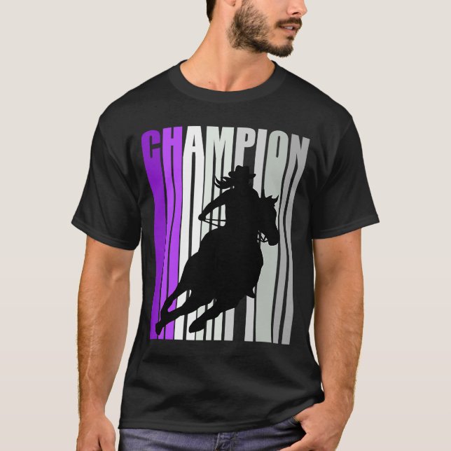 Barrel Racing Champion Horse Riding Purple Cowgirl T-Shirt (Front)