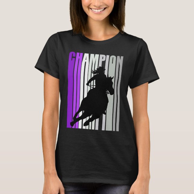 Barrel Racing Champion Horse Riding Purple Cowgirl T-Shirt (Front)