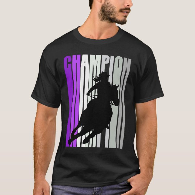 Barrel Racing Champion Horse Riding Purple Cowgirl T-Shirt (Front)