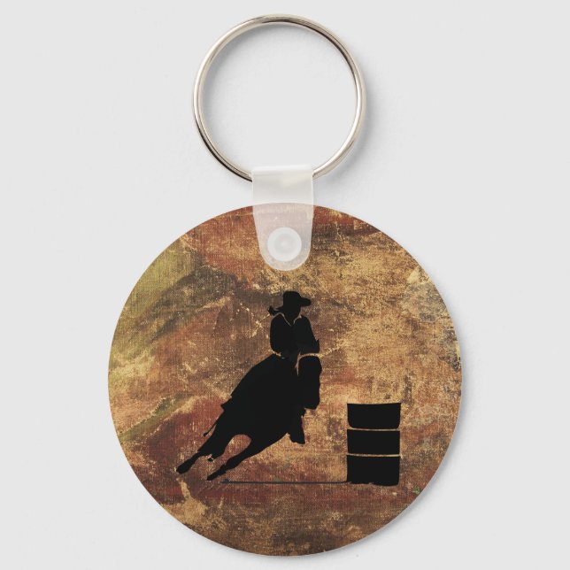 Barrel Racing Girl Silhouette on a Grunge Texture Key Ring (Front)