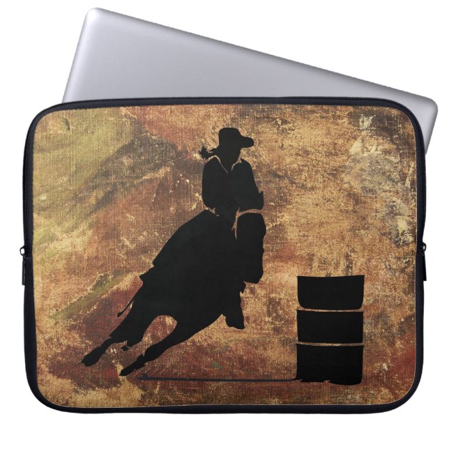 Barrel Racing Girl Silhouette on a Grunge Texture Laptop Sleeve (Front)