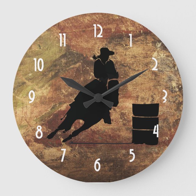 Barrel Racing Girl Silhouette on a Grunge Texture Large Clock (Front)