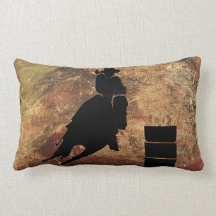 Barrel Racing Girl Silhouette on a Grunge Texture Lumbar Cushion