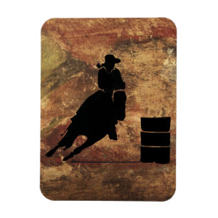 Barrel Racing Girl Silhouette on a Grunge Texture Magnet
