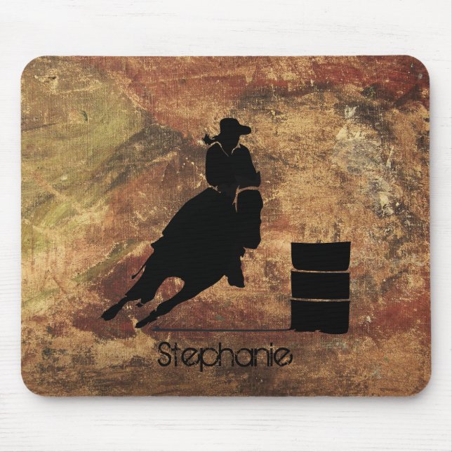 Barrel Racing Girl Silhouette on a Grunge Texture Mouse Pad (Front)
