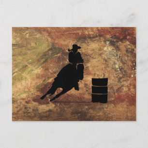 Barrel Racing Girl Silhouette on a Grunge Texture Postcard