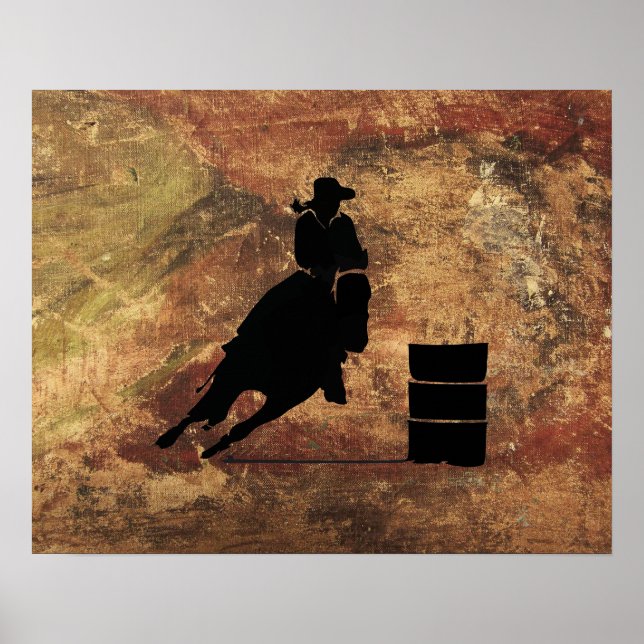 Barrel Racing Girl Silhouette on a Grunge Texture Poster (Front)