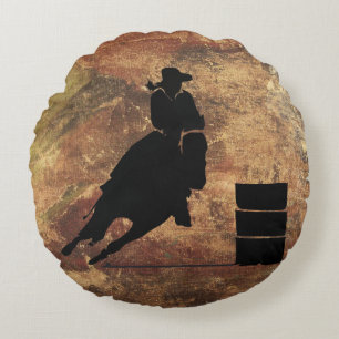 Barrel Racing Girl Silhouette on a Grunge Texture Round Cushion