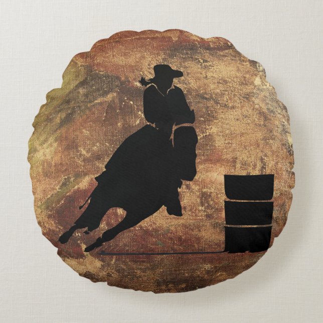 Barrel Racing Girl Silhouette on a Grunge Texture Round Cushion (Front)