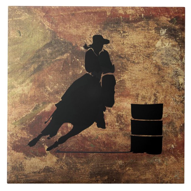 Barrel Racing Girl Silhouette on a Grunge Texture Tile (Front)
