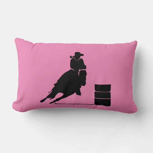 Barrel Racing Girl Silhouette on a Pink Background Lumbar Cushion (Front)