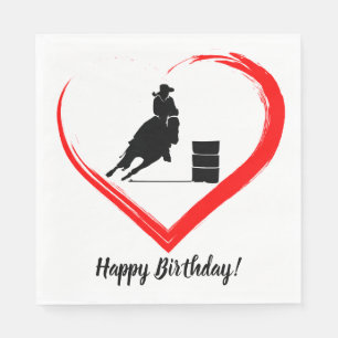 Barrel Racing Horse and Red Heart Happy Birthday Napkin