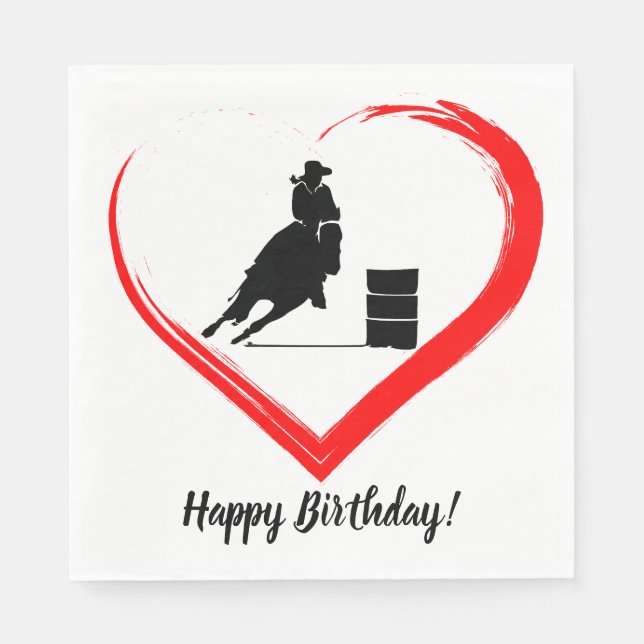 Barrel Racing Horse and Red Heart Happy Birthday Napkin (Front)