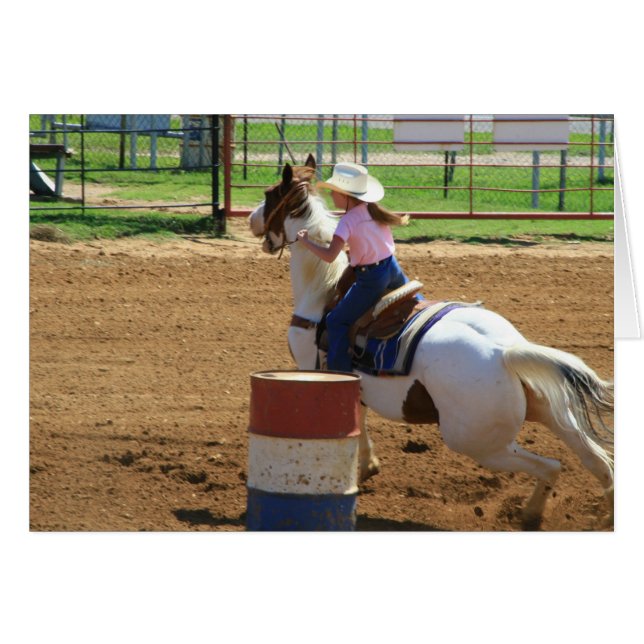 Barrel Racing Little Cowgirl Western Card (Front Horizontal)